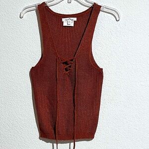 Love Tree Rust Chestnut Knit Lace Up Front Tank Top New Small